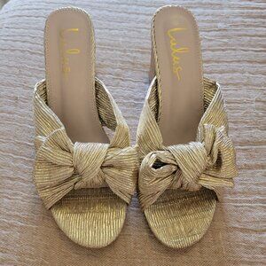 Lulus Dorothea Gold Knotted High Heel Sandals Sz 10
